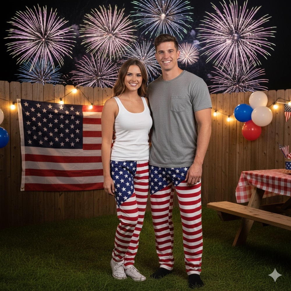 Bioworld USA flag Knit Mens Sleep Pants 4th July Bottoms Size Medium US lounge